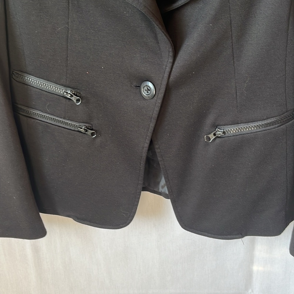 Robert Louis Black Blazer Jacket Zip Detail Career Office Stretch Medium - Picture 8 of 9